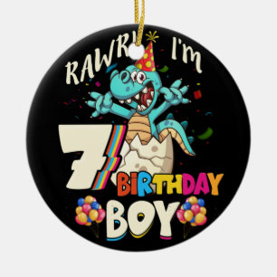 Rawr ik ben 7e verjaardag Boy Dinosaur T-rex 7 jaa Keramisch Ornament