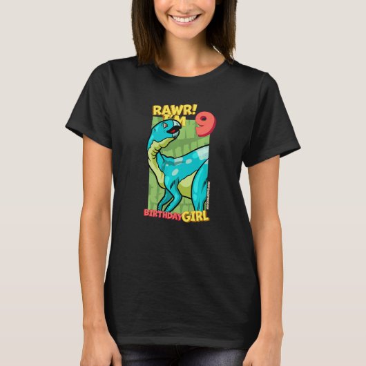 Rawr Ik ben 9-jarige meisjes 9e verjaardag Dino Hy T-shirt (Voorkant)