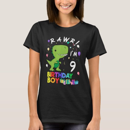 Rawr Ik ben 9 Leuke Dinosaurus Verjaardag T-shirt (Voorkant)