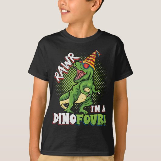Rawr ik ben een Dinofour 4th Birthday Dinosaur Boy T-shirt (Voorkant)