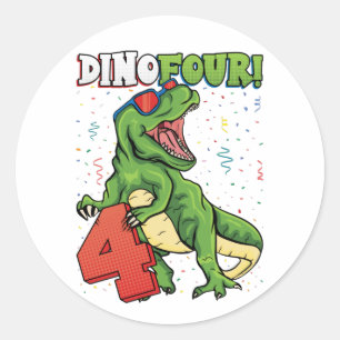 Rawr ik ben een Dinofour 4th Birthday Dinosaur Cla Ronde Sticker