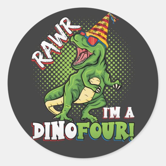 Rawr ik ben een Dinofour 4th Birthday Dinosaur Ronde Sticker (Voorkant)