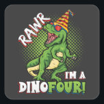 Rawr ik ben een Dinofour 4th Birthday Dinosaur Vierkante Sticker<br><div class="desc">Rawr ik ben een Dinofour T Rex Dinosaur 4th Birthday Party Boys design Gift Square Sticker Classic Collectie.</div>