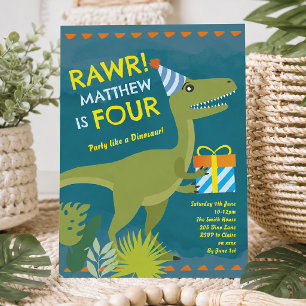 Rawr ik ben vier Dinosaur Boy verjaardagsuitnodigi Kaart