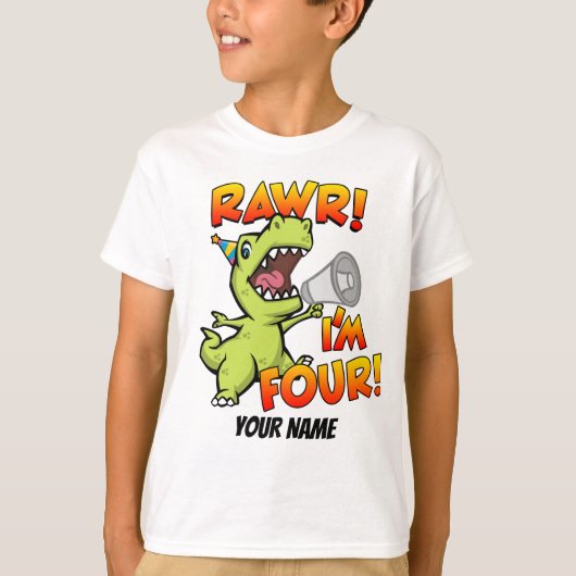 Rawr ik ben Vier Dinosaur T-shirt (Voorkant)