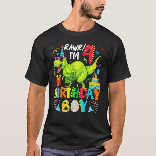 Rawr ik ben vierde verjaardag jongen Dinosaur Rex T-shirt (Voorkant)
