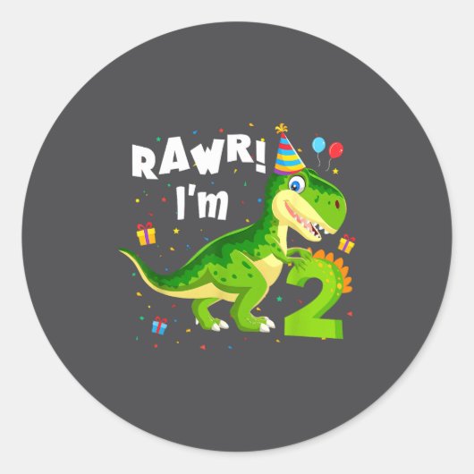 Rawr I'm 2 2nd Birthday T Rex Dinosaur Funny Party Ronde Sticker (Voorkant)