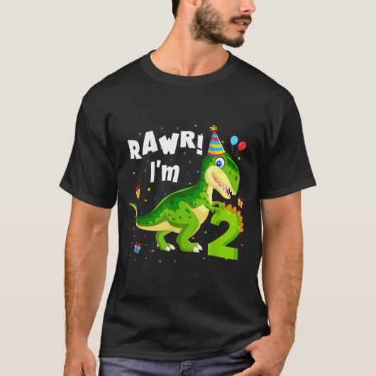 Rawr I'm 2 2nd Birthday T Rex Dinosaur Funny Party T-shirt (Voorkant)