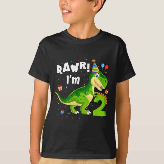Rawr I'm 2 2nd Birthday T Rex Dinosaur Funny Party T-shirt (Voorkant)