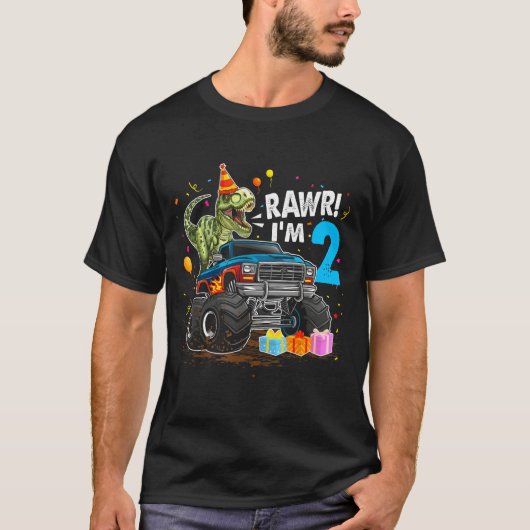 Rawr I'm 2 2nd Birthday T Rex Dinosaur Funny Party T-shirt (Voorkant)
