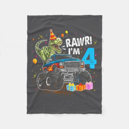 Rawr I'm 4 4th Birthday T Rex Dinosaur Funny Party Fleece Deken (Voorkant)