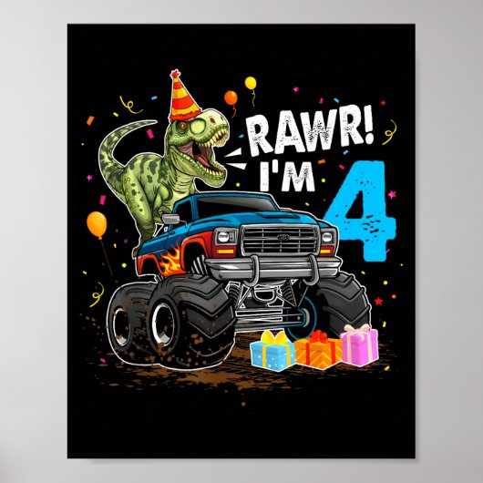 Rawr I'm 4 4th Birthday T Rex Dinosaur Funny Party Poster (Voorkant)