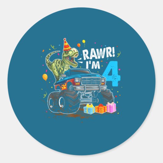 Rawr I'm 4 4th Birthday T Rex Dinosaur Funny Party Ronde Sticker (Voorkant)