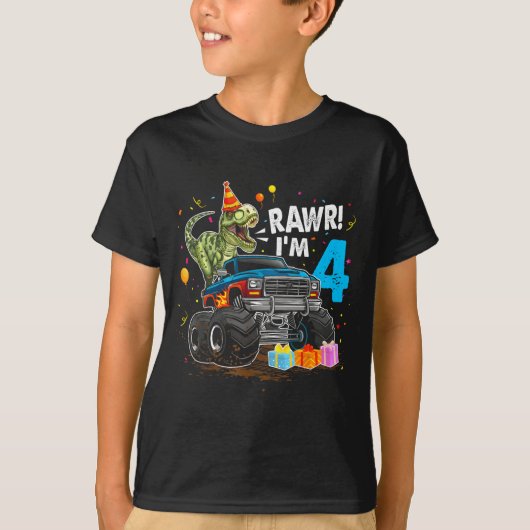 Rawr I'm 4 4th Birthday T Rex Dinosaur Funny Party T-shirt (Voorkant)