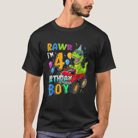 Rawr Im 4th Birthday Boy 4 Year Old Dinosaur Monst T-shirt (Voorkant)