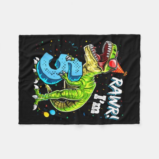 Rawr I'm 5 5th Birthday T Rex Dinosaur Funny Party Fleece Deken (Voorkant (Horizontaal))