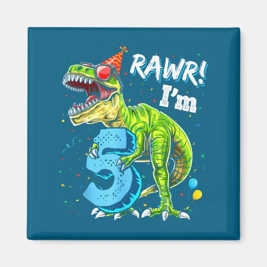 Rawr I'm 5 5th Birthday T Rex Dinosaur Funny Party Magneet (Voorkant)