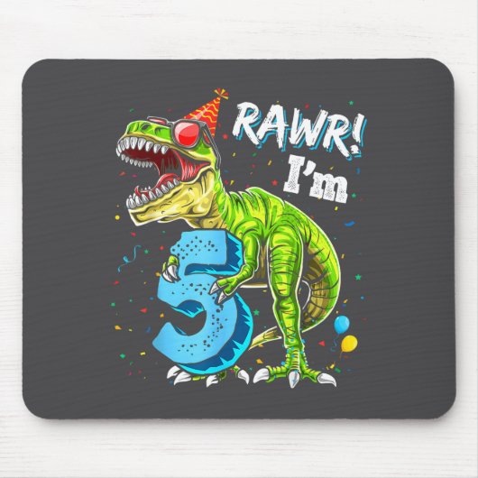Rawr I'm 5 5th Birthday T Rex Dinosaur Funny Party Muismat (Voorkant)