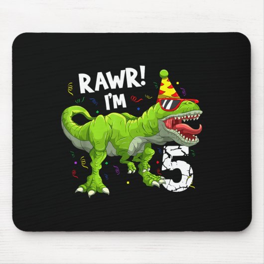 Rawr I'm 5 5th Birthday T Rex Dinosaur Funny Party Muismat (Voorkant)