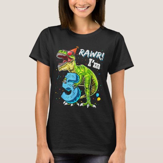 Rawr I'm 5 5th Birthday T Rex Dinosaur Funny Party T-shirt (Voorkant)