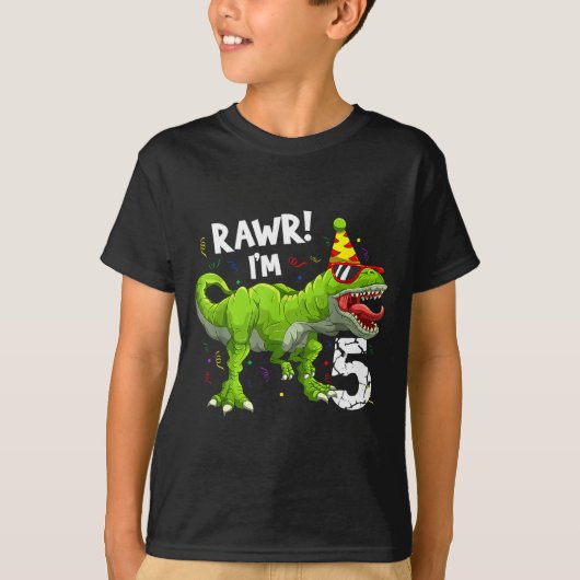 Rawr I'm 5 5th Birthday T Rex Dinosaur Funny Party T-shirt (Voorkant)