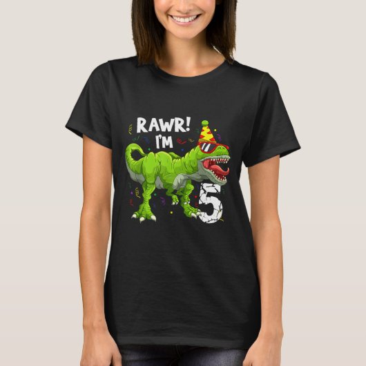 Rawr I'm 5 5th Birthday T Rex Dinosaur Funny Party T-shirt (Voorkant)