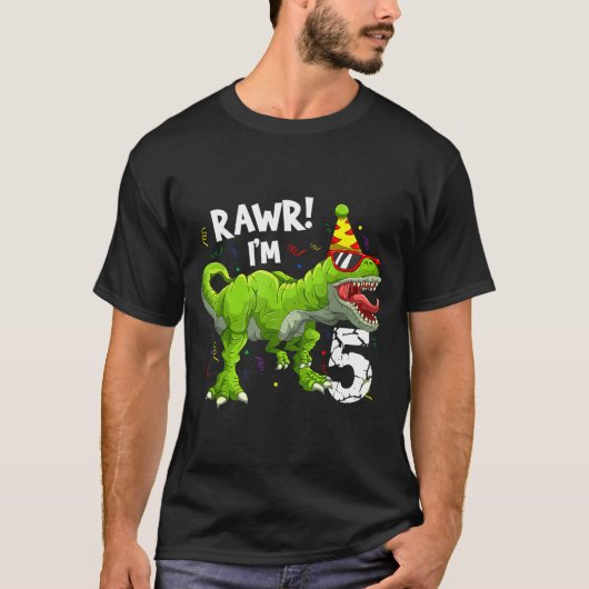 Rawr I'm 5 5th Birthday T Rex Dinosaur Funny Party T-shirt (Voorkant)