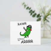 RAWR is Dinosaur voor ARRR (Pirate Dinosaur) Briefkaart (Staand voorkant)