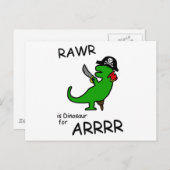 RAWR is Dinosaur voor ARRR (Pirate Dinosaur) Briefkaart (Voorkant / Achterkant)
