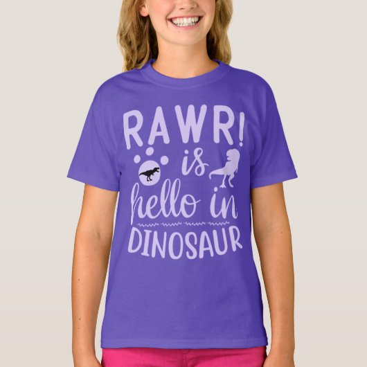 Rawr! Is Hallo in Dinosaur T-Shirt (Voorkant)