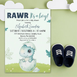Rawr It’s a Boy Dinosaur Baby Shower Invitation Kaart