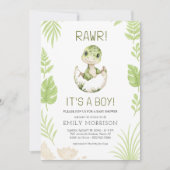 Rawr It's a Boy Schattige Dinosaur Baby Boy Shower Kaart (Voorkant)