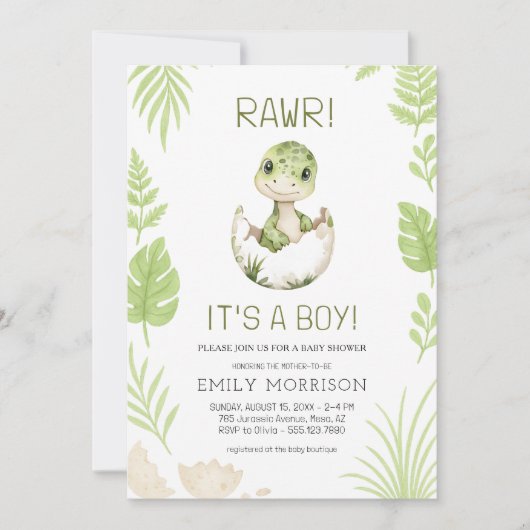 Rawr It's a Boy Schattige Dinosaur Baby Boy Shower Kaart (Voorkant)