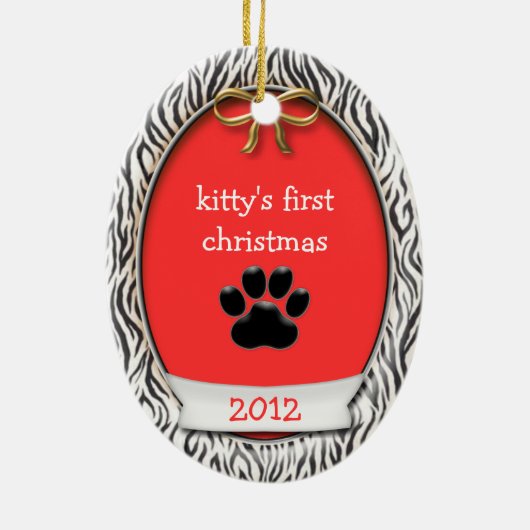 Rawr! Kat eerste kerstmis zwarte stapes Keramisch Ornament (Achterkant)