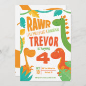 Rawr laat partij zijn als een dinosaurus - geperso kaart (Voorkant / Achterkant)