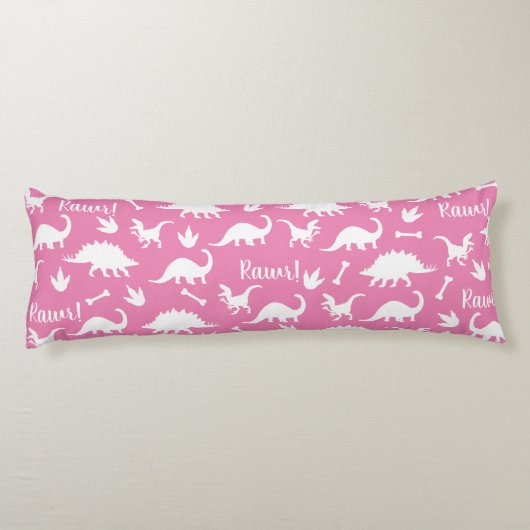 Rawr Modern White Dinosaur Silhouettes Lichaamskussen (Achterkant)