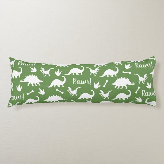 Rawr Modern White Dinosaur Silhouettes Lichaamskussen (Voorkant)