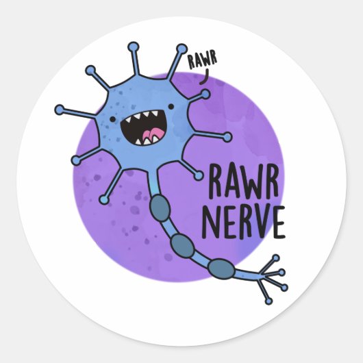 Rawr Nerve Funny Neuron Nerve Pun Ronde Sticker (Voorkant)