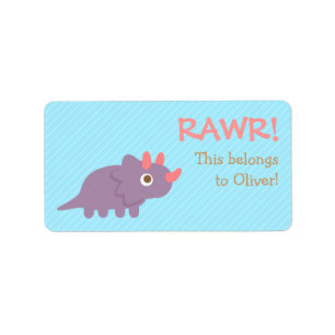 Rawr, Schattige Paarse Triceratops Dinosaurus voor Etiket