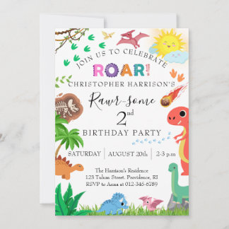 Rawr-some Dinosaur 2de Verjaardagsfeestje Kaart
