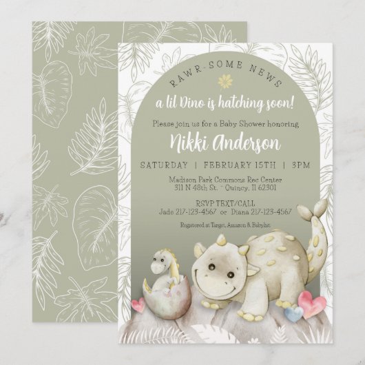 Rawr-Some Dinosaur Baby Shower Uitnodiging (Voorkant / Achterkant)