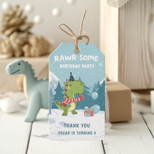 RAWR-Some Dinosaur Winter Birthday Cadeaulabel