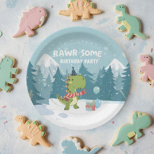 RAWR-Some Dinosaur Winter Birthday Papieren Bordje