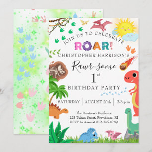 Rawr-some Dinosaurus 1e Verjaardagsfeestje Kaart