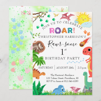 Rawr-some Dinosaurus 1e Verjaardagsfeestje Kaart