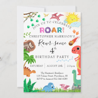 Rawr-some Dinosaurus 4de Verjaardagsfeestje Kaart