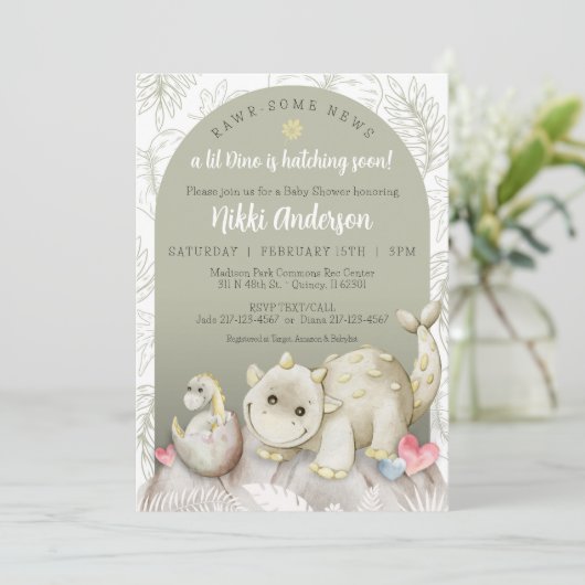 Rawr-Some Dinosaurus Baby Shower Uitnodiging (Staand voorkant)