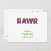 RAWR staat voor Thank You in Dinosaur Briefkaart (Voorkant / Achterkant)