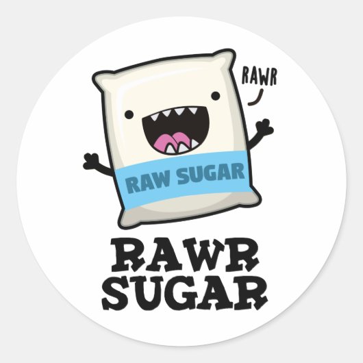 Rawr Sugar Funny Food Pun Ronde Sticker (Voorkant)
