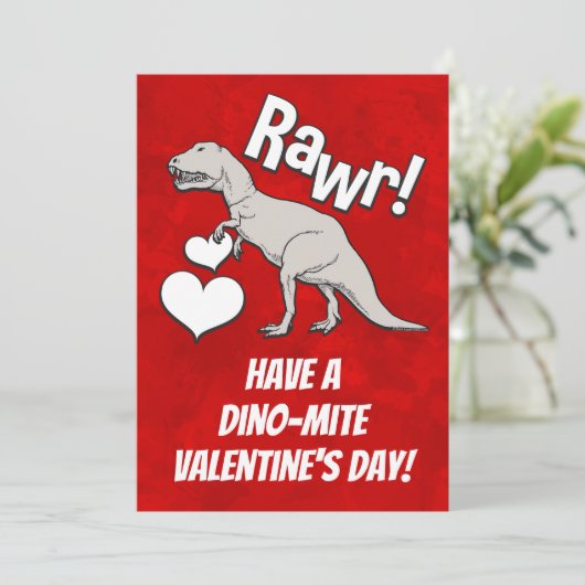 Rawr Tyrannosaurus T Rex Valentijnsdag Kinder jong Kaart (Staand voorkant)